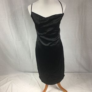 NWT Bishop+Young black tie strap dress Large silk feel zipper side slit back